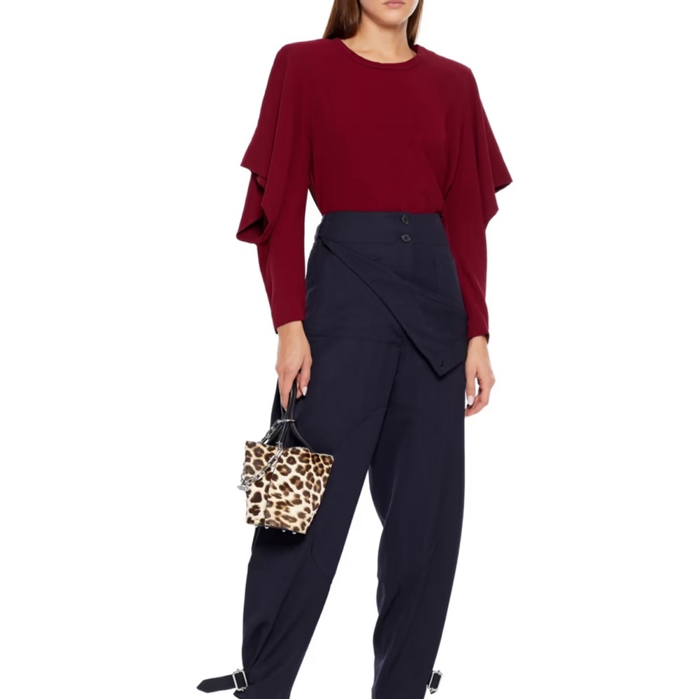 IRO French design house — Draped crepe burgundy top. Open cutout sleeve.